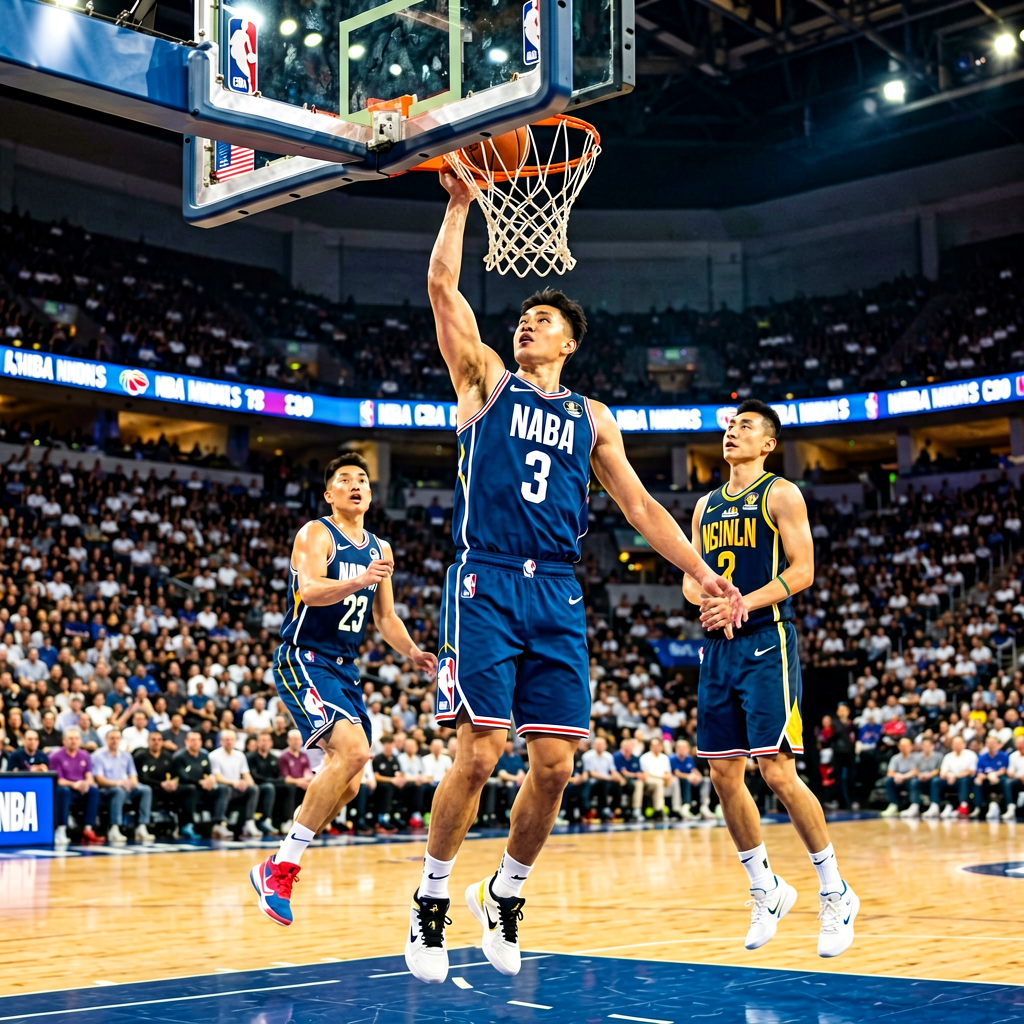 NBA篮球比赛现场球员扣篮精彩瞬间